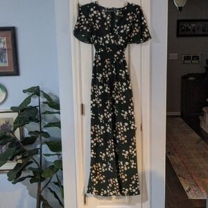 H&M jumpsuit....green with peach, tan, off white